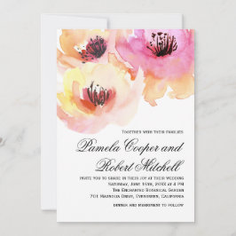 Invitación Boda floral de color de agua rosa y rosa