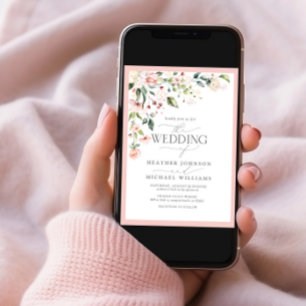 Invitación Boda floral de color de agua rosada de código QR