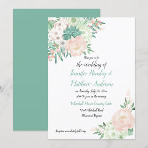 Invitación Boda floral de color de agua verde y verde de ment