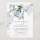 Invitación Boda floral de color gris azul turbio (Anverso / Reverso)