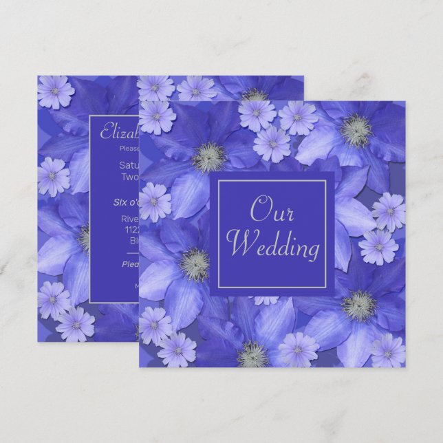 Invitación Boda floral de color lavanda (Anverso / Reverso)