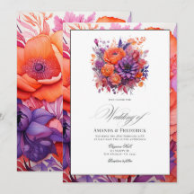 Boda floral de color mandarina, rosa intenso y púr