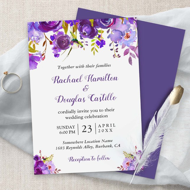 Invitación Boda floral de color morado ultravioleta (Subido por el creador)