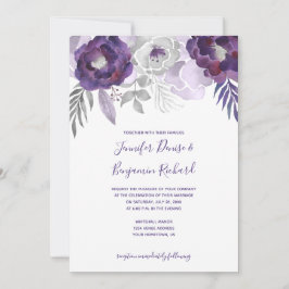 Invitación Boda floral de color morado y plateado