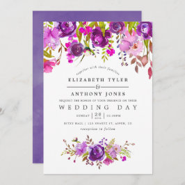 Invitación Boda floral de color morado y violeta
