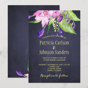 Invitación Boda floral de color púrpura de la acuarela de ver
