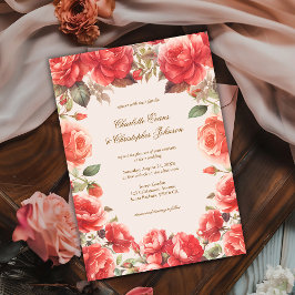 Invitación Boda floral de color rojo de color de agua románti