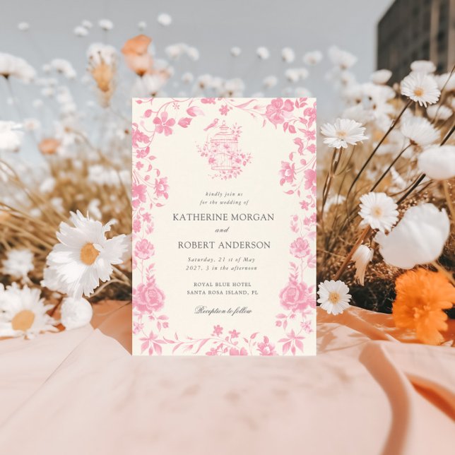 Invitación Boda floral de color rosa chino (Subido por el creador)