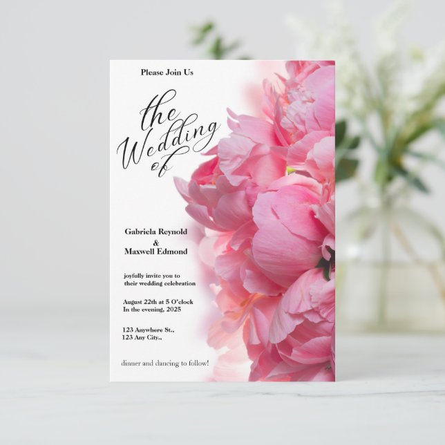 Invitación Boda floral de color rosa pálido clásico (Anverso de pie)