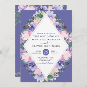 Invitación Boda Floral de color rosa púrpura muy peri