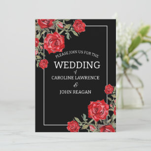 Invitación Boda floral de color rosa rojo