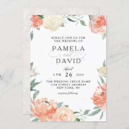 Invitación Boda floral de color rosa y agua crema