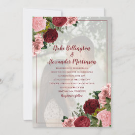 Invitación Boda floral de color rosa y burdeos en foto