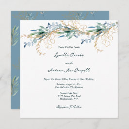 Invitación Boda floral de color verde azul veraniego