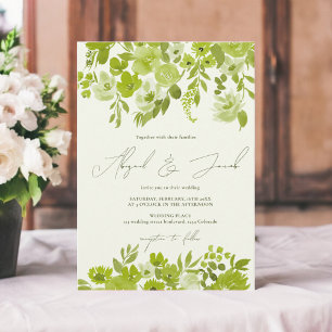 Invitación Boda floral de color verde lima boho