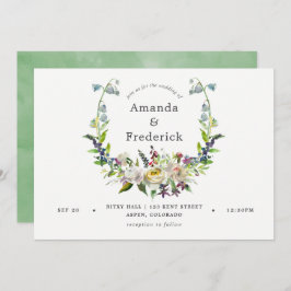 Invitación Boda floral de color verde y blanco sabio