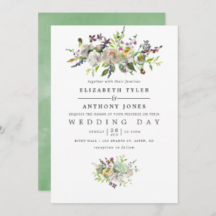 Invitación Boda floral de color verde y blanco sabio