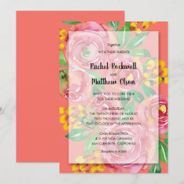 Invitación Boda floral de coral amarillo rosa
