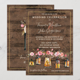 Invitación Boda floral de coral de flor de pasto rústico