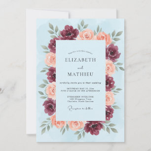 Invitación Boda Floral de Coral Granate