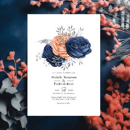 Invitación Boda floral de coral, marina y plata