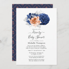 Invitación Boda floral de coral, marina y plata