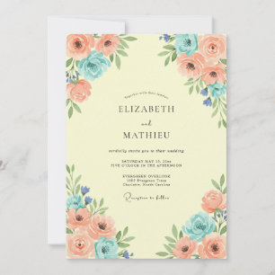 Invitación Boda Floral de Coral Melocotón en Flor
