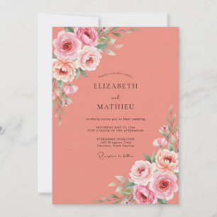 Invitación Boda Floral de Coral Pintoresco