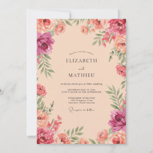 Invitación Boda Floral de Coral Rosa Florecimiento