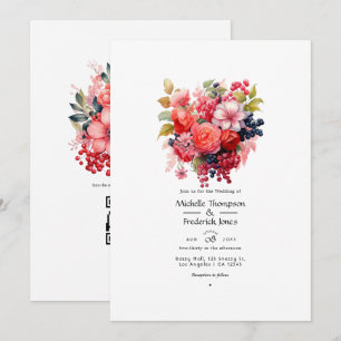 Invitación Boda floral de coral y bayas en primavera