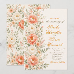 Invitación Boda floral de coral y salvia