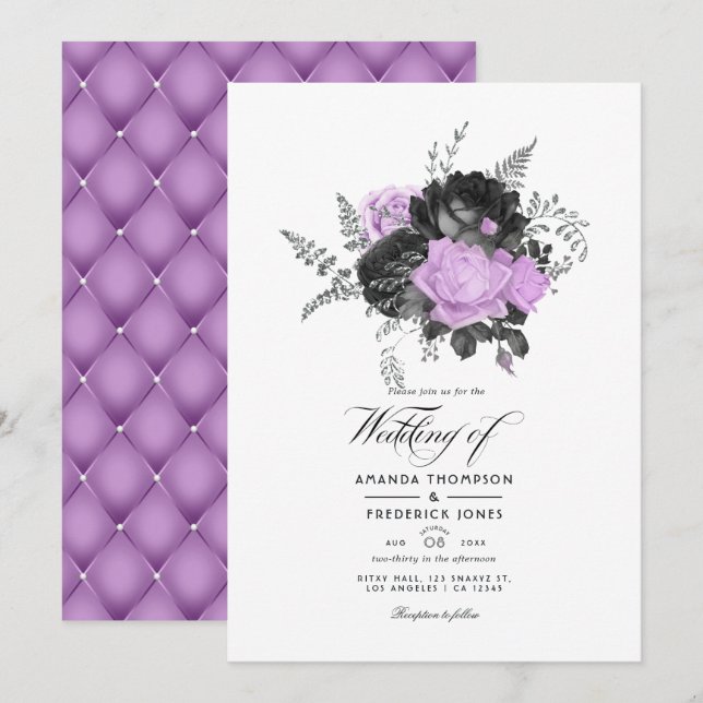 Invitación Boda floral de cosecha negra y lagíaca (Anverso / Reverso)