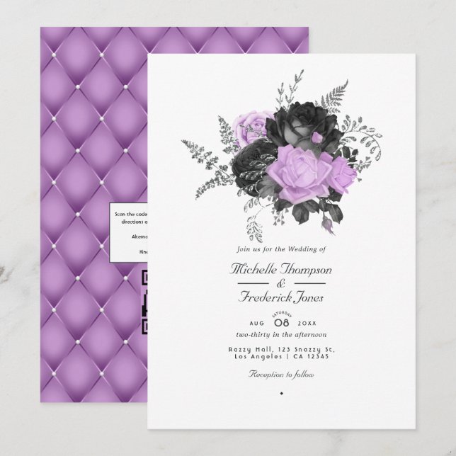 Invitación Boda floral de cosecha negra y lagíaca (Anverso / Reverso)