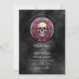 Invitación Boda floral de cráneo gótico
