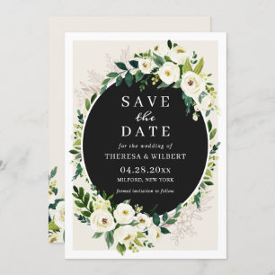 Invitación Boda floral de Cream White Greenery Ahorra la Fech