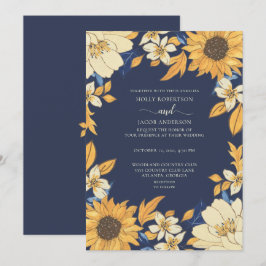 Invitación Boda floral de crema amarillo crema azul de giraso