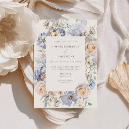 Invitación Boda floral de crema azul turbio