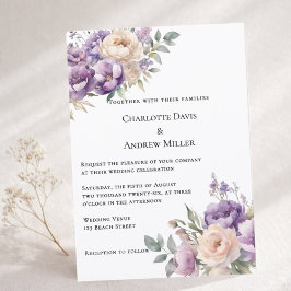 Invitación Boda floral de crema champán lavanda
