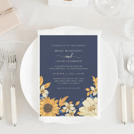 Invitación Boda floral de crema de girasol de color azul ruid