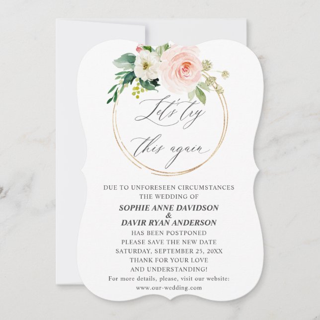 Invitación Boda floral de crema rosada intente de nuevo guard (Anverso)