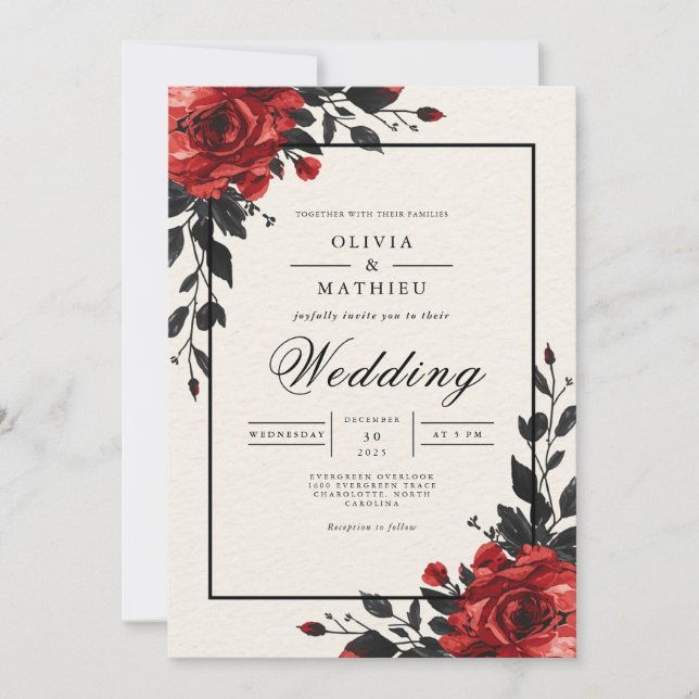 Invitación Boda Floral de Crimson Bloom (Anverso)