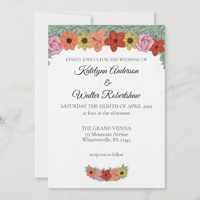 Invitación Boda floral de cuaderno de historias brillante y a (Anverso)
