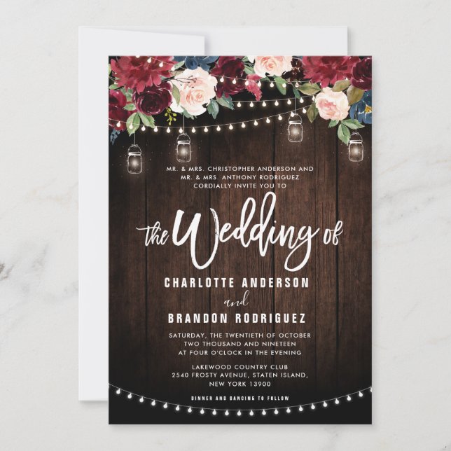 Invitación Boda floral de cuerda ruidosa de la Marina de Borg (Anverso)