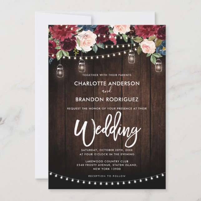 Invitación Boda floral de cuerda ruidosa de la Marina de Borg (Anverso)