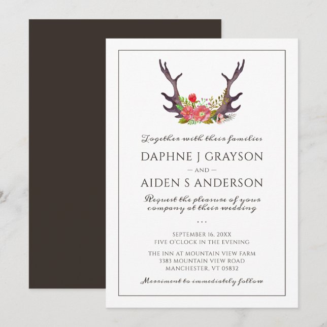 Invitación Boda Floral de Cuerno de Ciervo de Campo Rústico (Anverso / Reverso)