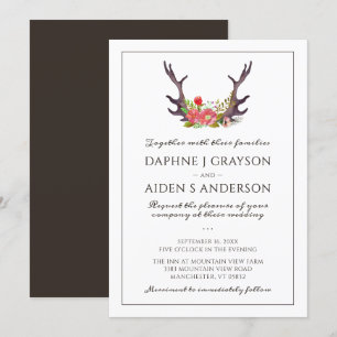 Invitación Boda Floral de Cuerno de Ciervo de Campo Rústico
