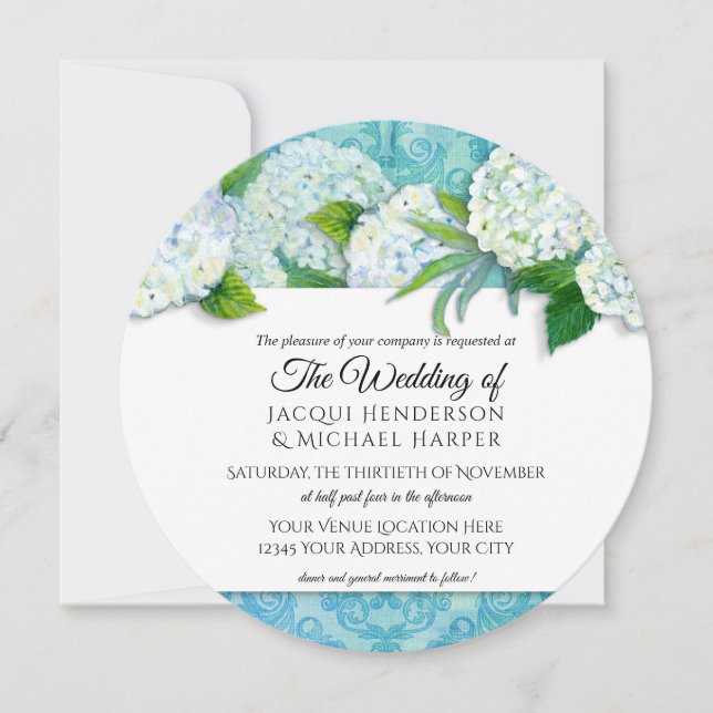 Invitación Boda floral de Damask Hydrangea Aqua (Anverso)