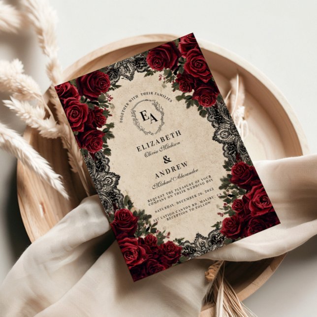 Invitación Boda floral de Dark Romance Crimson (Subido por el creador)