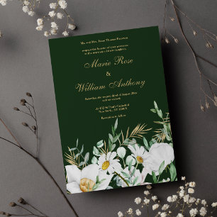 Invitación Boda floral de dorado blanco verde del bosque
