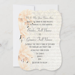 Invitación boda floral de durazno pálido pálido pastel de bon
